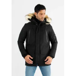 Parka Homme Paragoose CURLING – Veste Hiver à Capuche Fourrure Synthétique – Noir Élégant et Chaud
