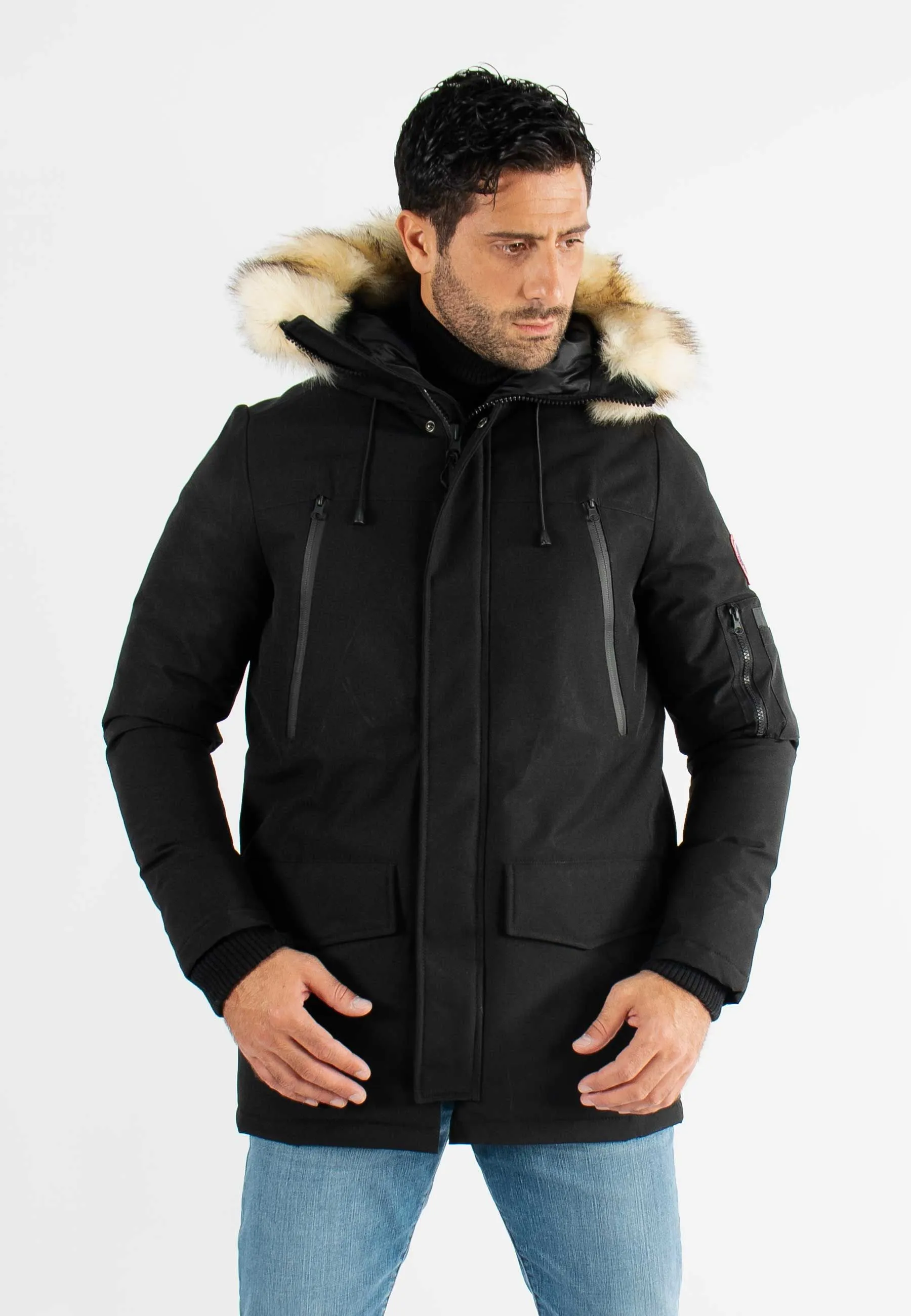 Parka Homme Paragoose CURLING – Veste Hiver à Capuche Fourrure Synthétique – Noir Élégant et Chaud