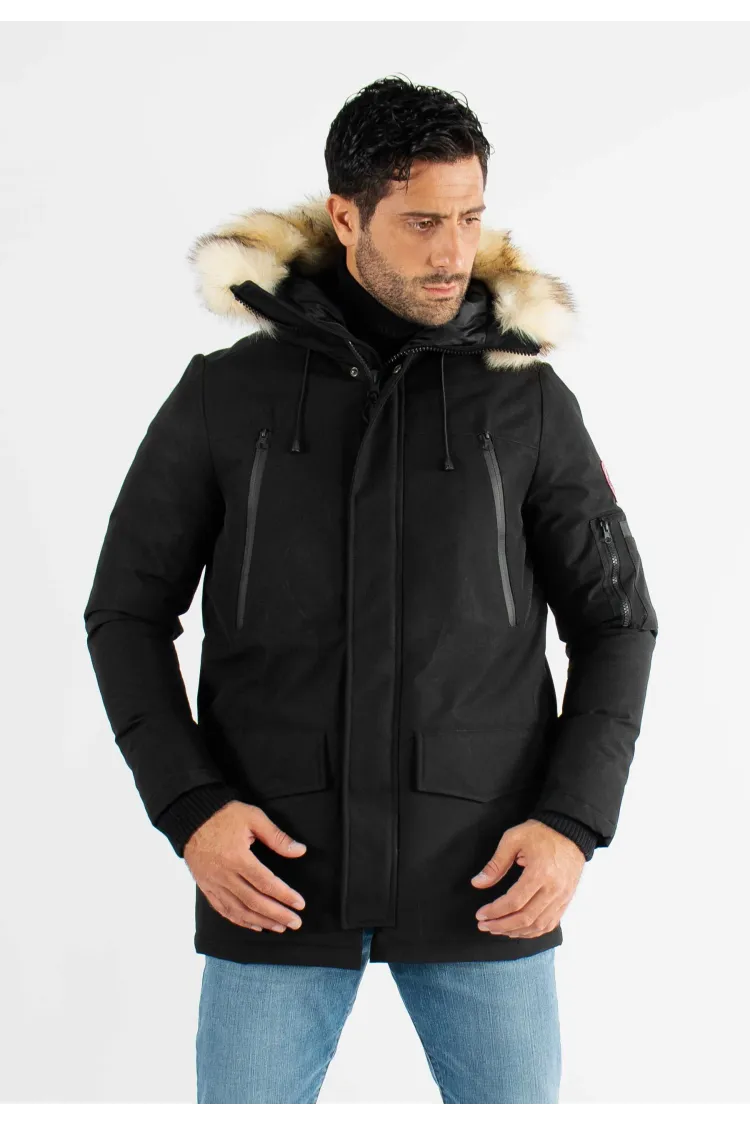 Parka Homme Paragoose CURLING – Veste Hiver à Capuche Fourrure Synthétique – Noir Élégant et Chaud