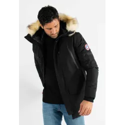Parka Homme Paragoose CURLING – Veste Hiver à Capuche Fourrure Synthétique – Noir Élégant et Chaud