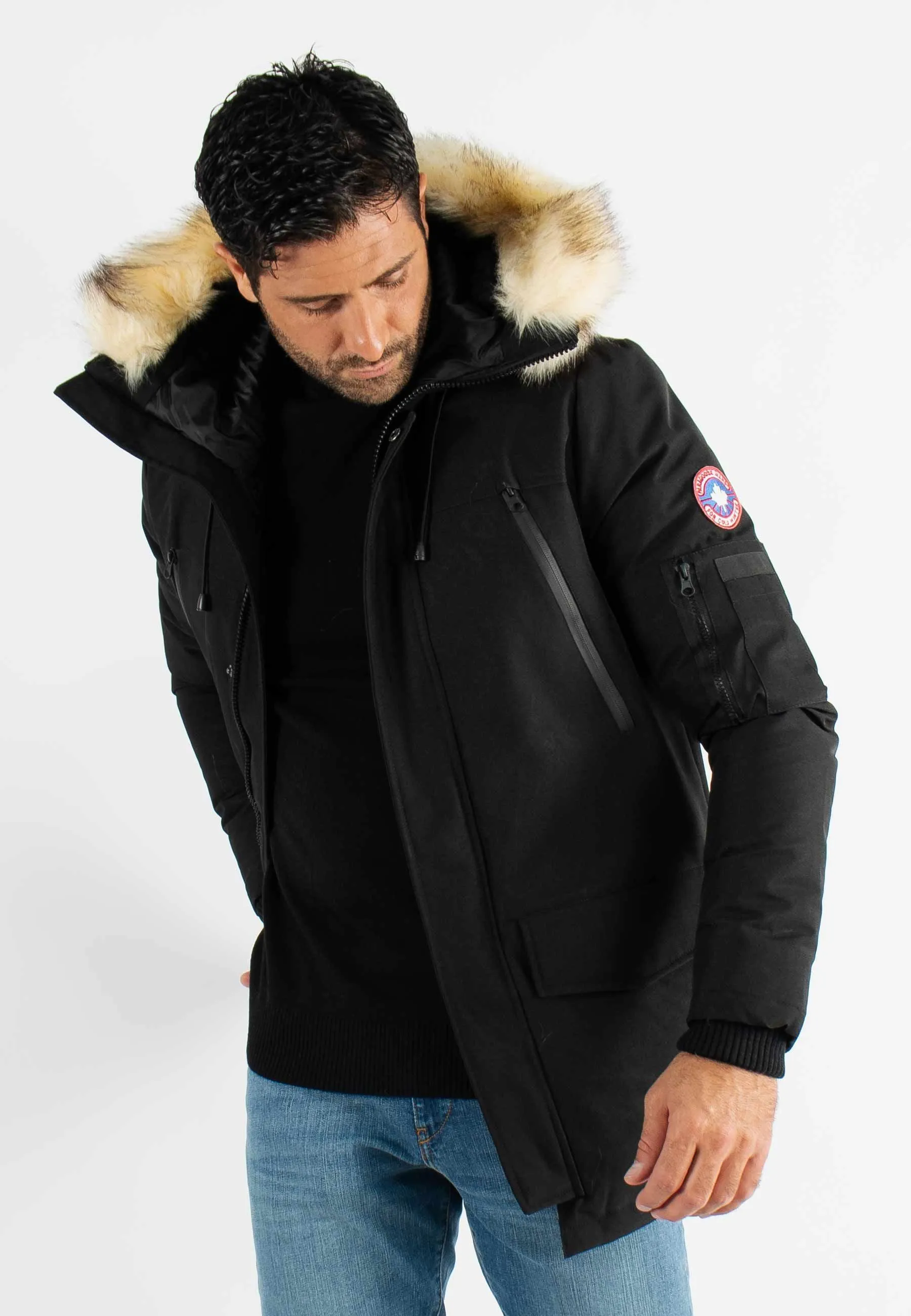 Parka Homme Paragoose CURLING – Veste Hiver à Capuche Fourrure Synthétique – Noir Élégant et Chaud