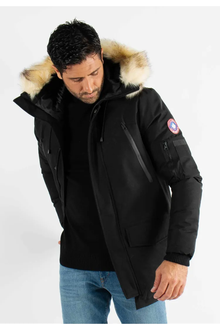 Parka Homme Paragoose CURLING – Veste Hiver à Capuche Fourrure Synthétique – Noir Élégant et Chaud