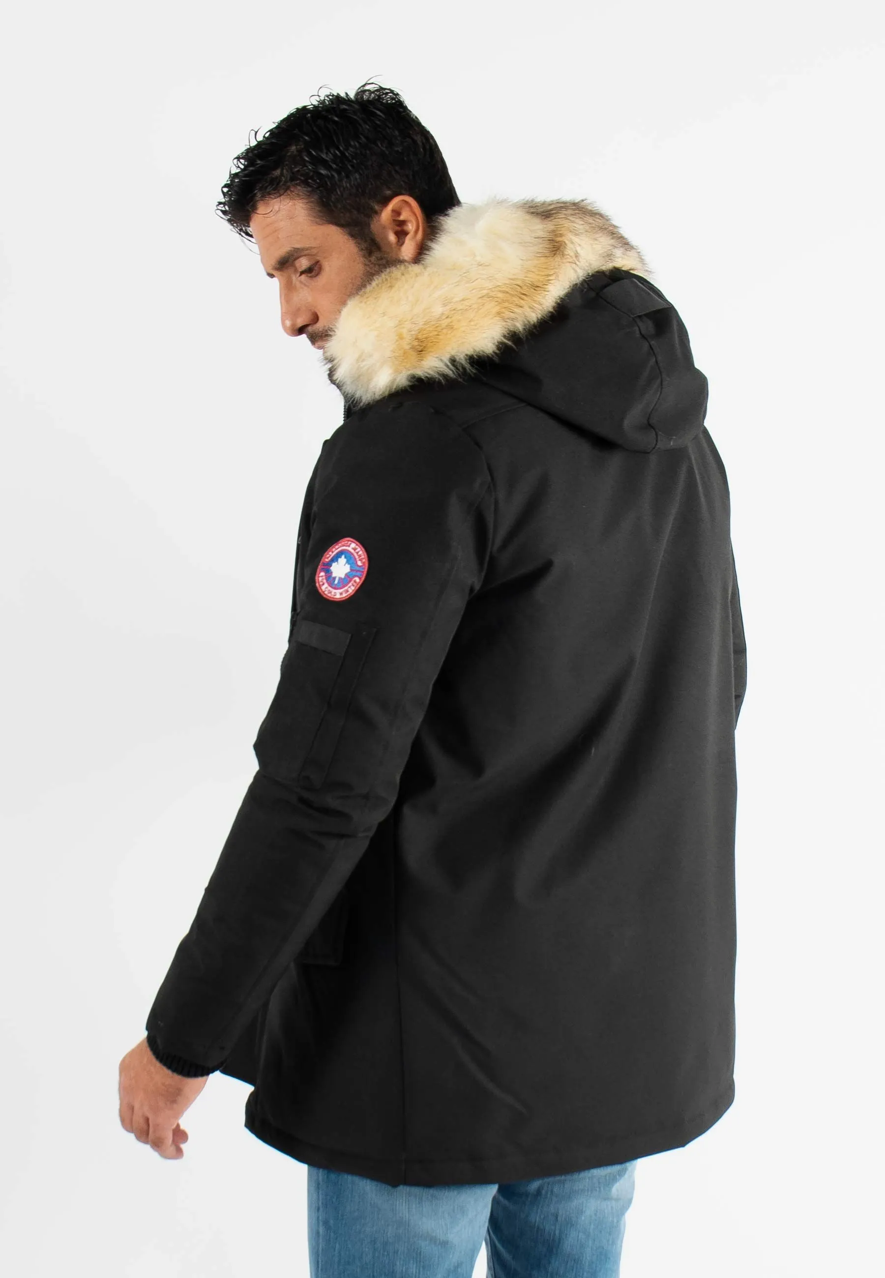 Parka Homme Paragoose CURLING – Veste Hiver à Capuche Fourrure Synthétique – Noir Élégant et Chaud