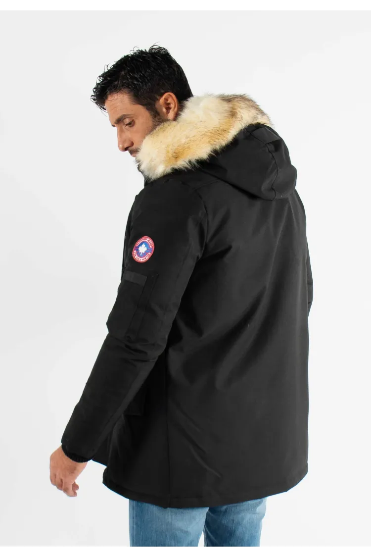 Parka Homme Paragoose CURLING – Veste Hiver à Capuche Fourrure Synthétique – Noir Élégant et Chaud