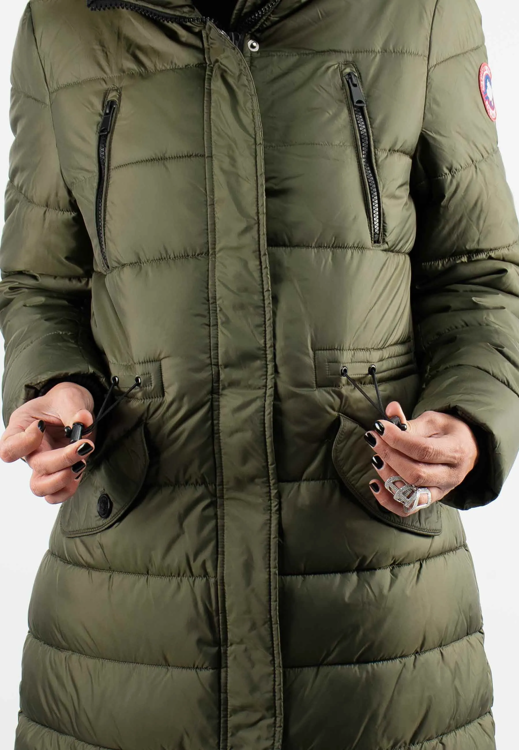 Doudoune Femme Paragoose MAZLA – Manteau Hiver à Capuche et Poches Zippées – Kaki Élégant