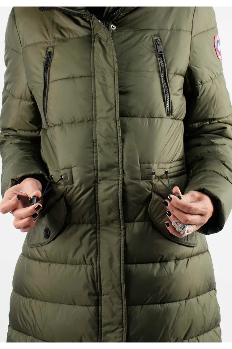 Doudoune Femme Paragoose MAZLA – Manteau Hiver à Capuche et Poches Zippées – Kaki Élégant