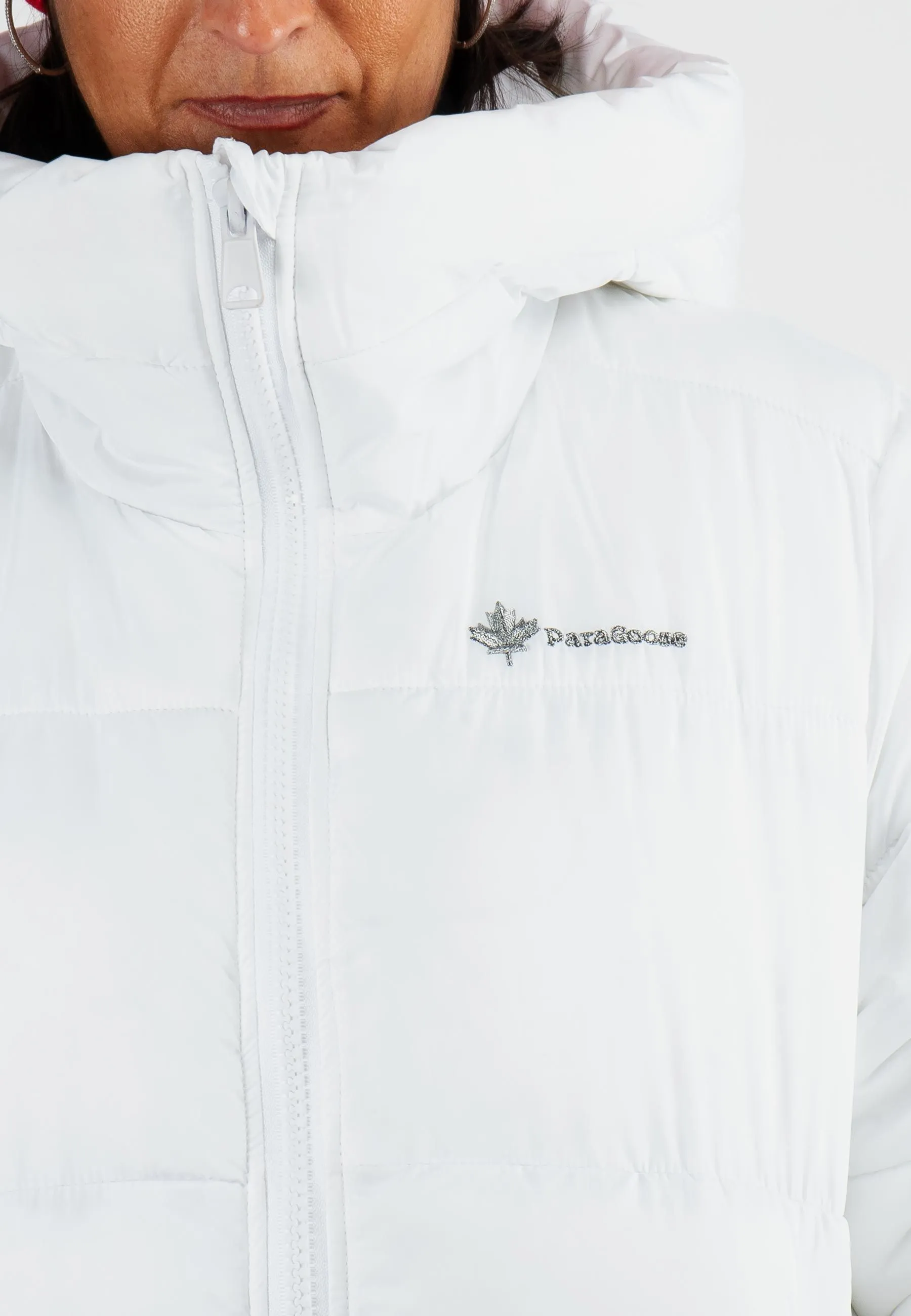Doudoune Longue Femme Paragoose OLGA – Manteau Hiver Chaud à Capuche Haute – Blanc Neige Élégant