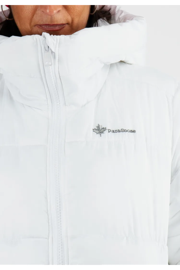 Doudoune Longue Femme Paragoose OLGA – Manteau Hiver Chaud à Capuche Haute – Blanc Neige Élégant
