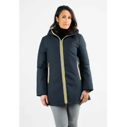 Doudoune Femme Paragoose STANLOWA – Veste Hiver à Zip Jaune Contrasté – Bleu Marine Élégant