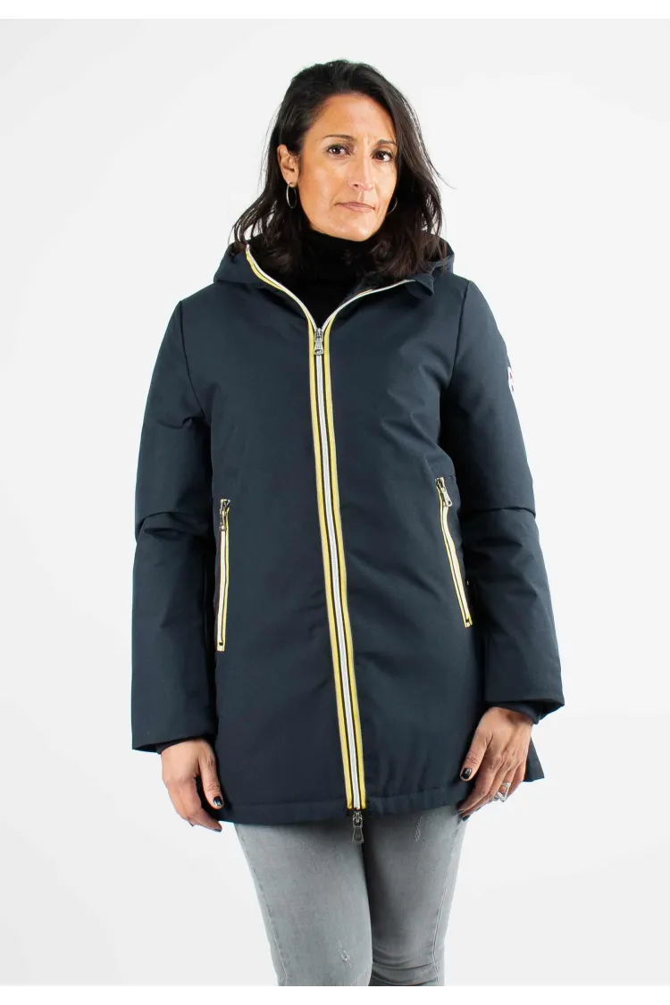 Doudoune Femme Paragoose STANLOWA – Veste Hiver à Zip Jaune Contrasté – Bleu Marine Élégant