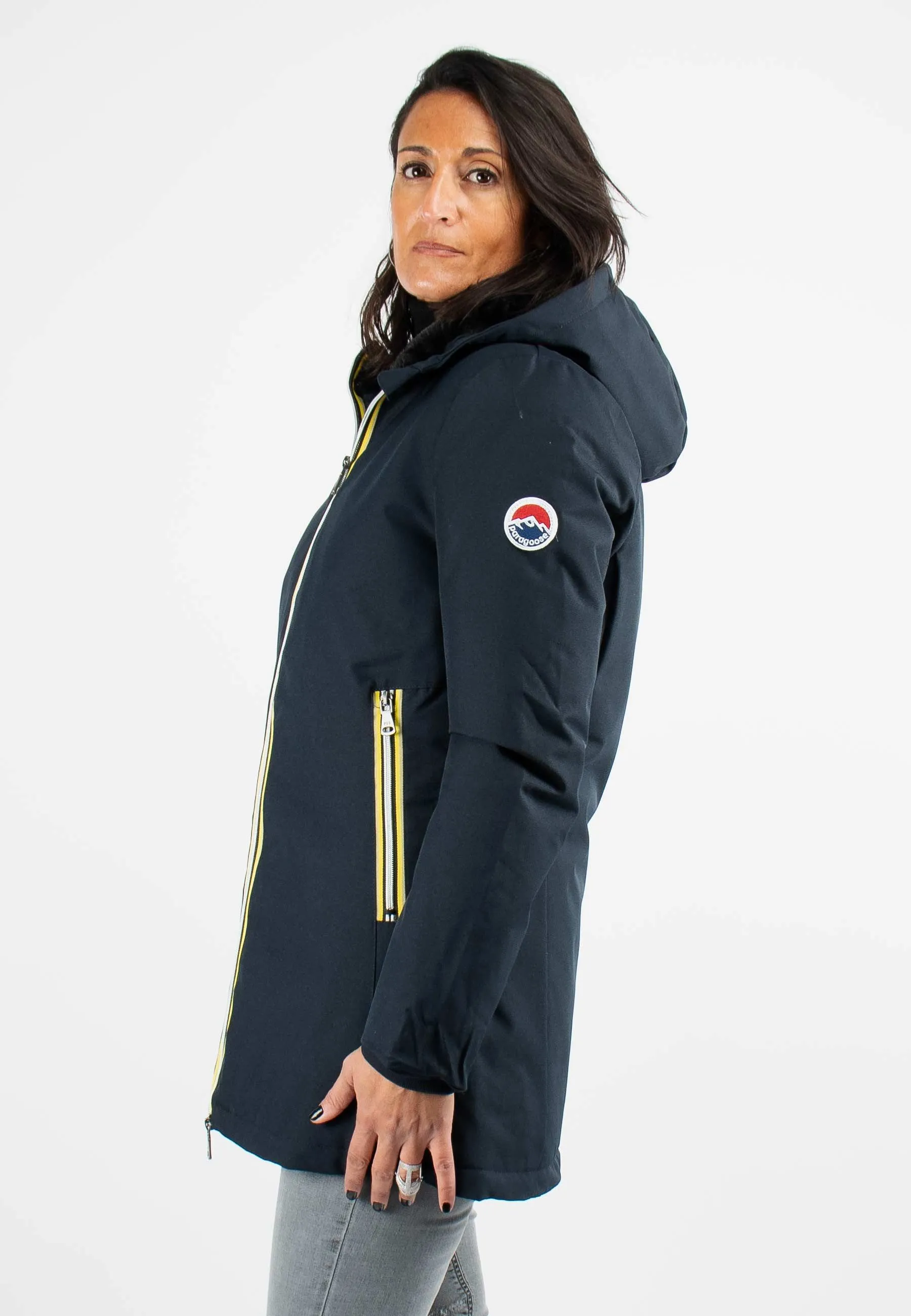 Doudoune Femme Paragoose STANLOWA – Veste Hiver à Zip Jaune Contrasté – Bleu Marine Élégant