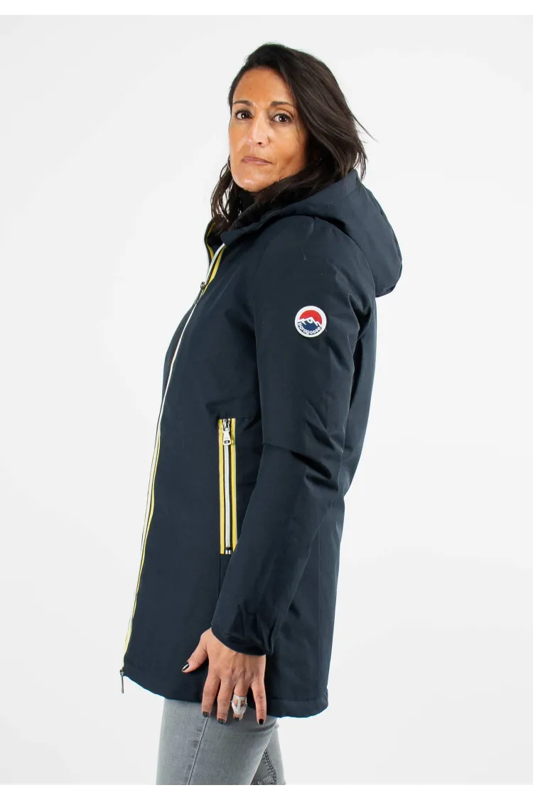 Doudoune Femme Paragoose STANLOWA – Veste Hiver à Zip Jaune Contrasté – Bleu Marine Élégant