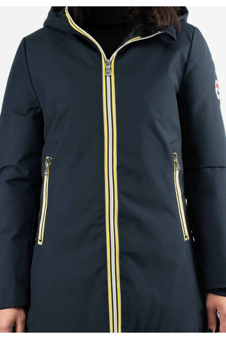 Doudoune Femme Paragoose STANLOWA – Veste Hiver à Zip Jaune Contrasté – Bleu Marine Élégant