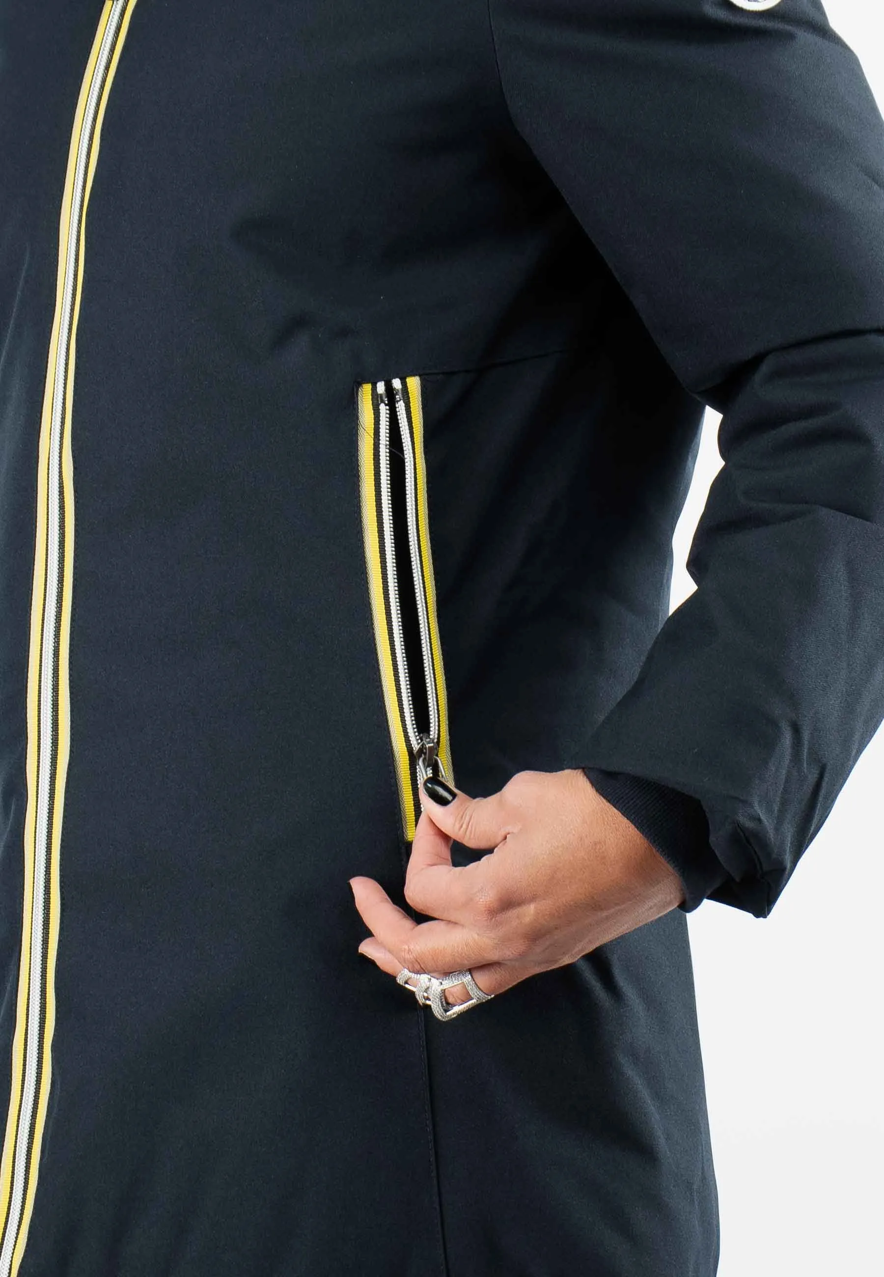Doudoune Femme Paragoose STANLOWA – Veste Hiver à Zip Jaune Contrasté – Bleu Marine Élégant