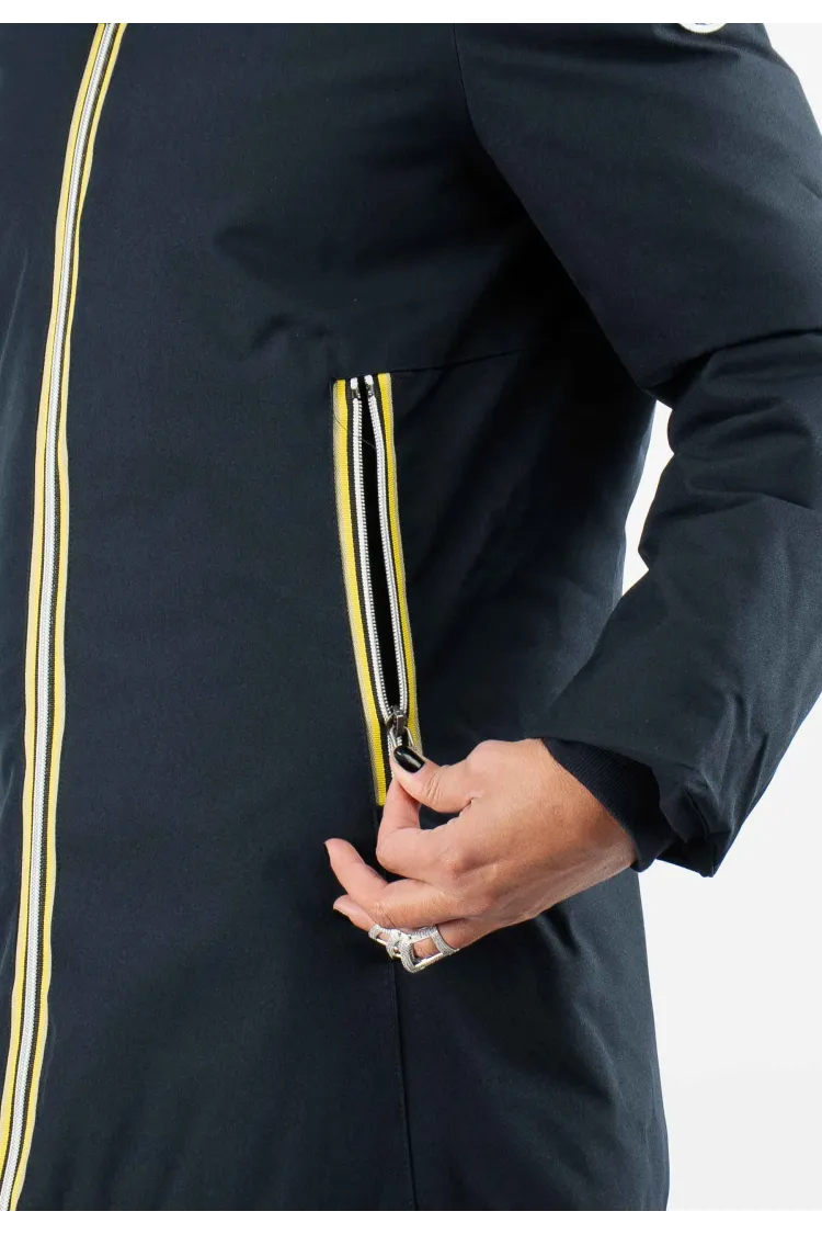 Doudoune Femme Paragoose STANLOWA – Veste Hiver à Zip Jaune Contrasté – Bleu Marine Élégant