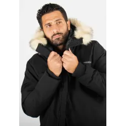 Parka Homme Paragoose GASTON – Veste Hiver à Capuche Fourrure Synthétique – Noir Technique et Chaude