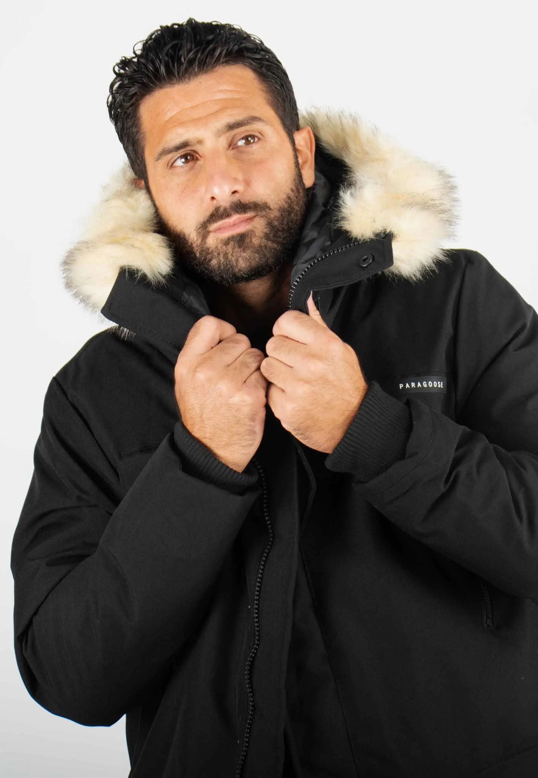 Parka Homme Paragoose GASTON – Veste Hiver à Capuche Fourrure Synthétique – Noir Technique et Chaude