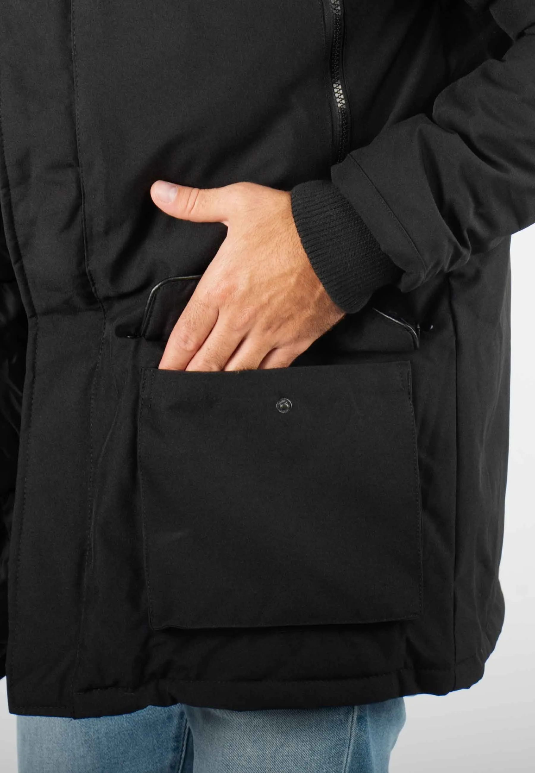 Parka Homme Paragoose GASTON – Veste Hiver à Capuche Fourrure Synthétique – Noir Technique et Chaude