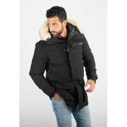 Parka Homme Paragoose GASTON – Veste Hiver à Capuche Fourrure Synthétique – Noir Technique et Chaude