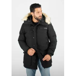Parka Homme Paragoose GASTON – Veste Hiver à Capuche Fourrure Synthétique – Noir Technique et Chaude