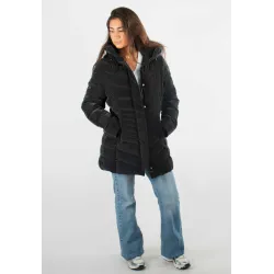 Doudoune Femme Paragoose GINETTE – Manteau Hiver Long à Capuche Chaude – Noir Élégant