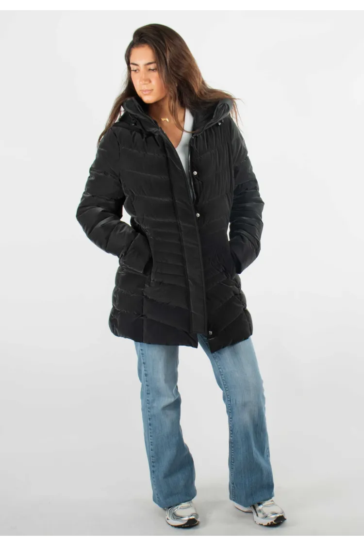 Doudoune Femme Paragoose GINETTE – Manteau Hiver Long à Capuche Chaude – Noir Élégant
