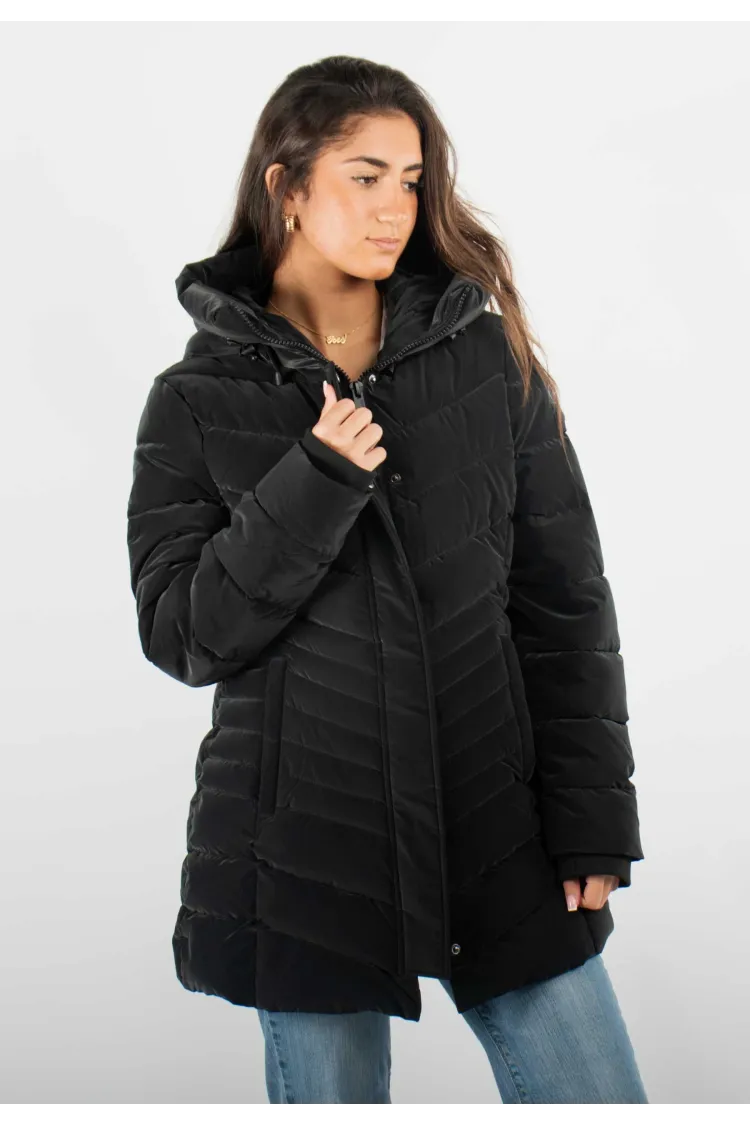 Doudoune Femme Paragoose GINETTE – Manteau Hiver Long à Capuche Chaude – Noir Élégant