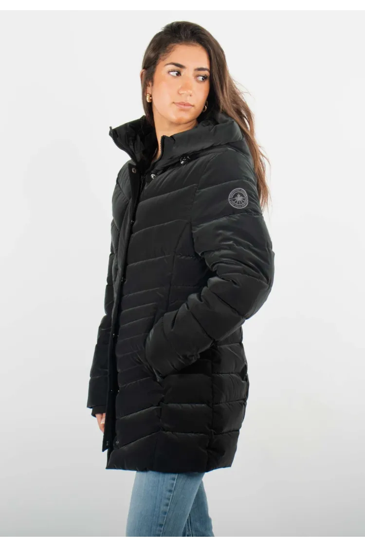 Doudoune Femme Paragoose GINETTE – Manteau Hiver Long à Capuche Chaude – Noir Élégant