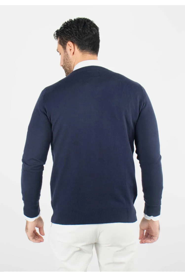 Pull homme col v navy - Touché cachemire