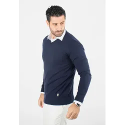 Pull homme col v navy - Touché cachemire