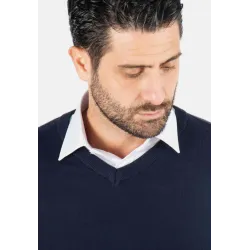 Pull homme col v navy - Touché cachemire