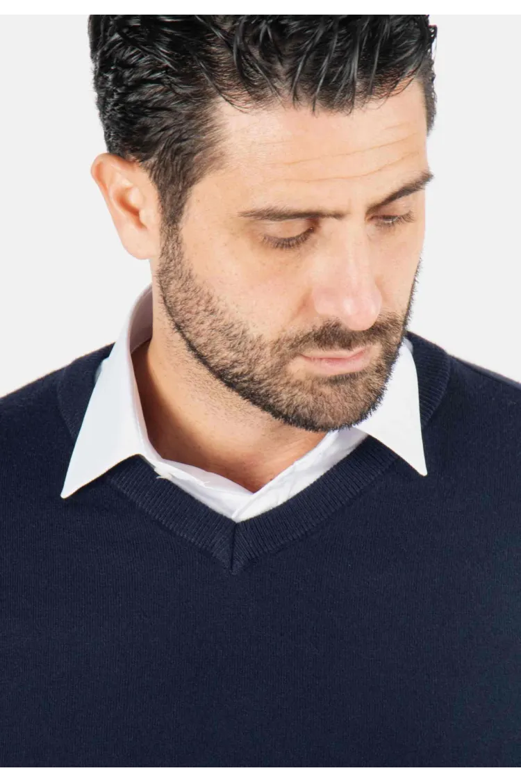 Pull homme col v navy - Touché cachemire