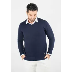 Pull homme col v navy - Touché cachemire