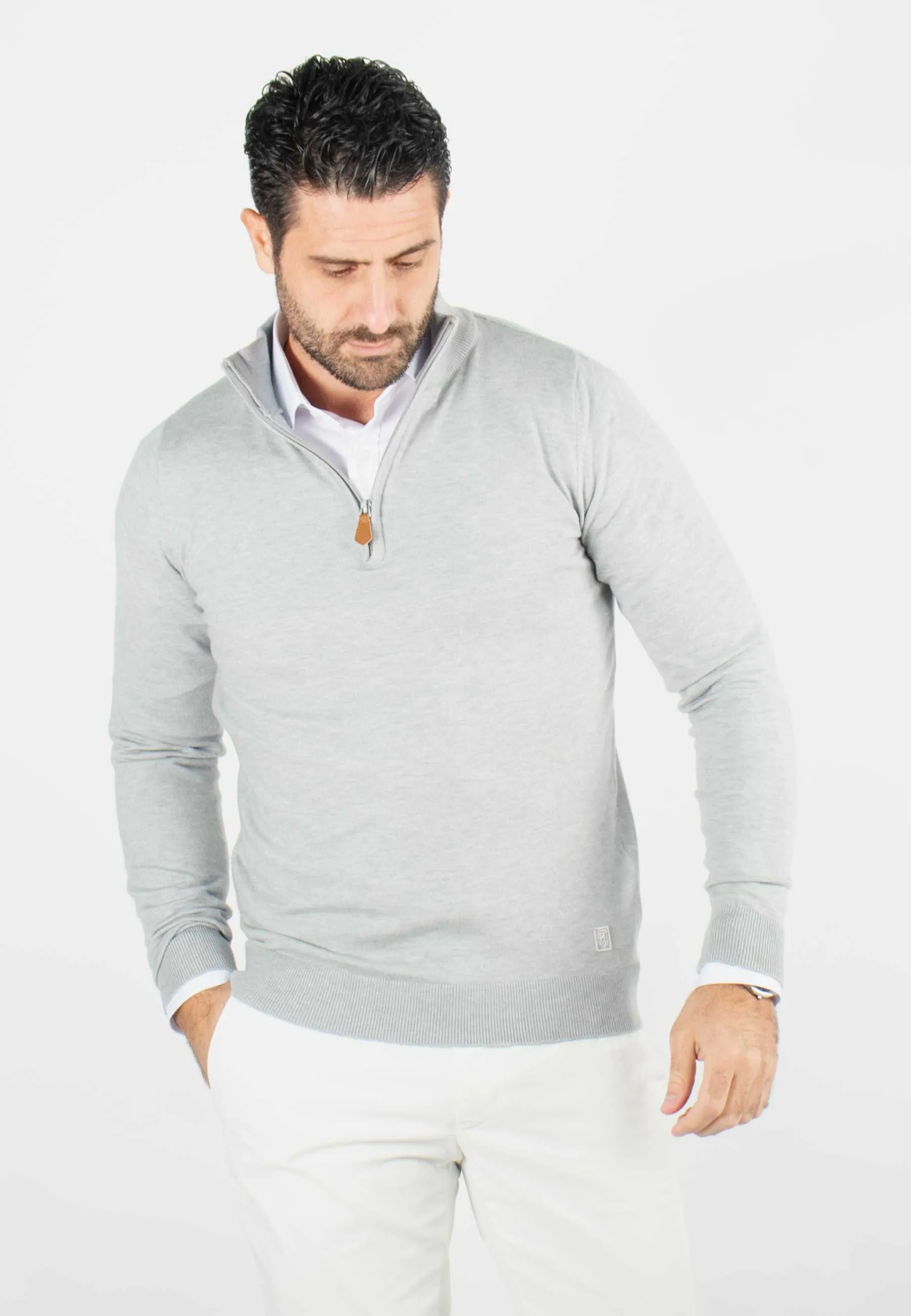 Pull homme col camioneur gris - Touché cachemire