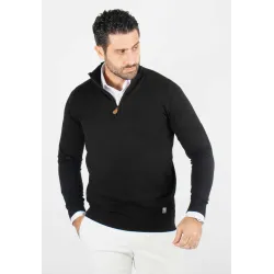 Pull homme col camioneur noir - Touché cachemire