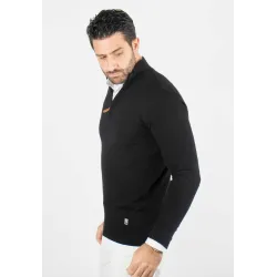 Pull homme col camioneur noir - Touché cachemire