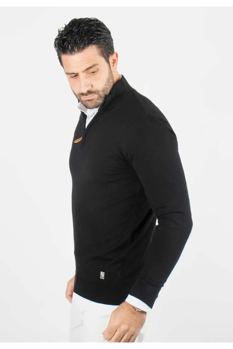 Pull homme col camioneur noir - Touché cachemire