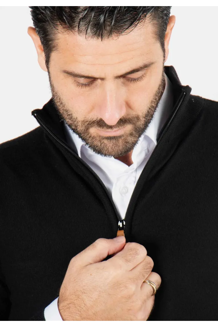 Pull homme col camioneur noir - Touché cachemire