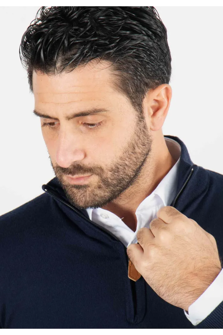 Pull homme col camioneur navy - Touché cachemire