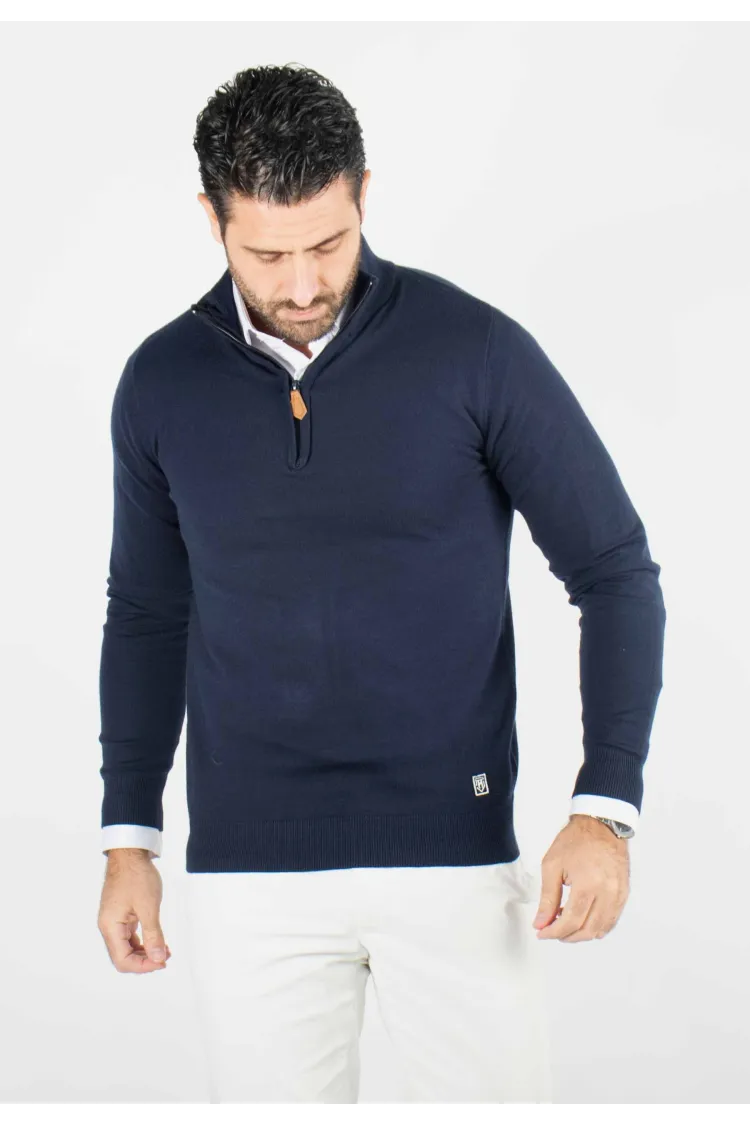 Pull homme col camioneur navy - Touché cachemire