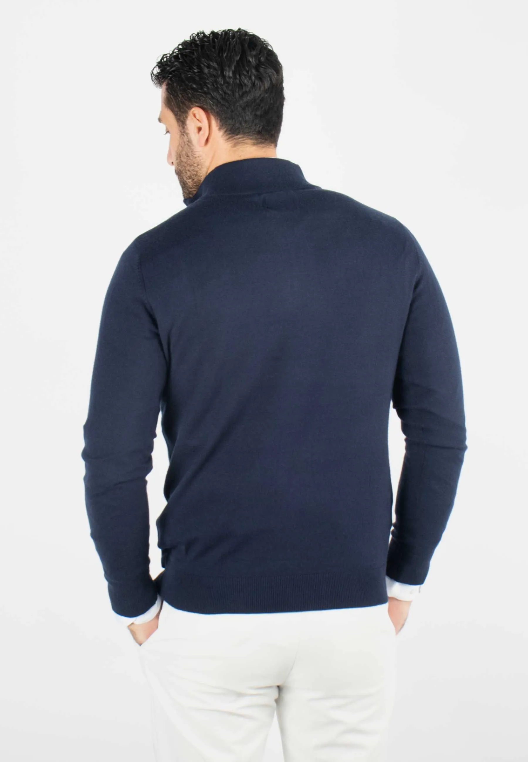 Pull homme col camioneur navy - Touché cachemire