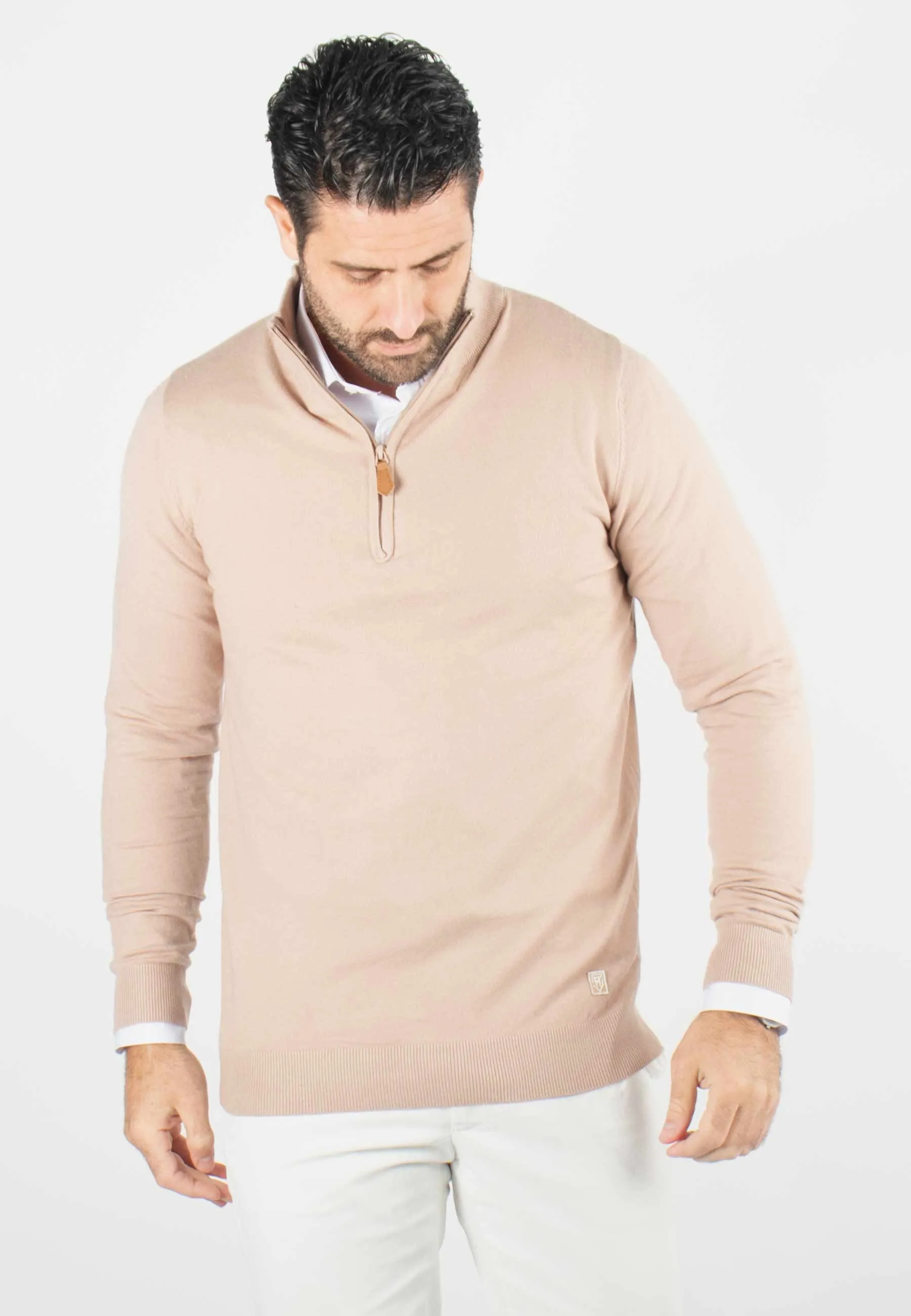 Pull homme col camioneur beige - Touché cachemire