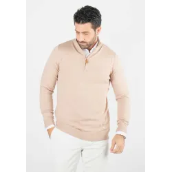 Pull homme col camioneur beige - Touché cachemire