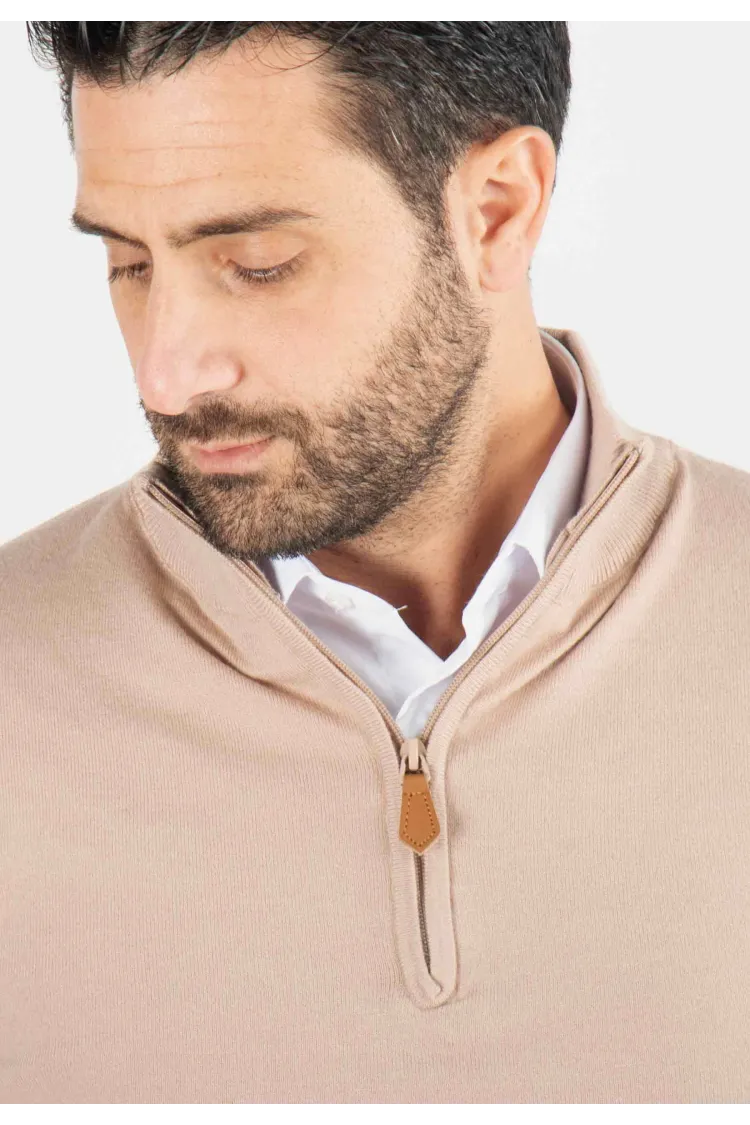 Pull homme col camioneur beige - Touché cachemire