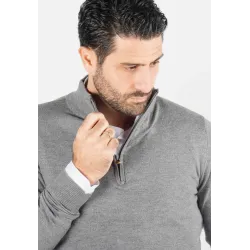 Pull homme col camioneur anthracite - Touché cachemire