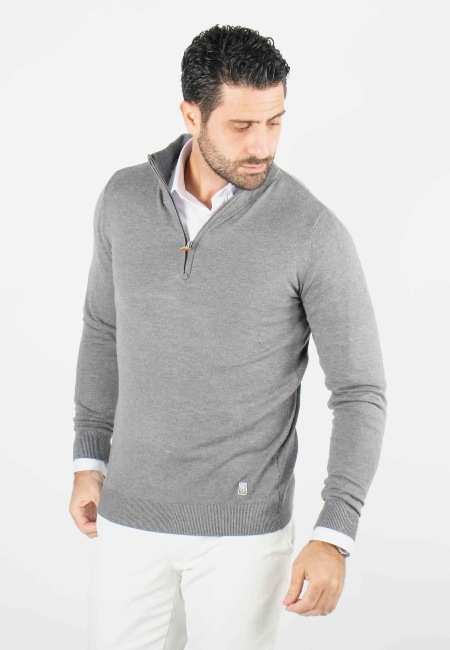 Pull homme col camioneur anthracite - Touché cachemire