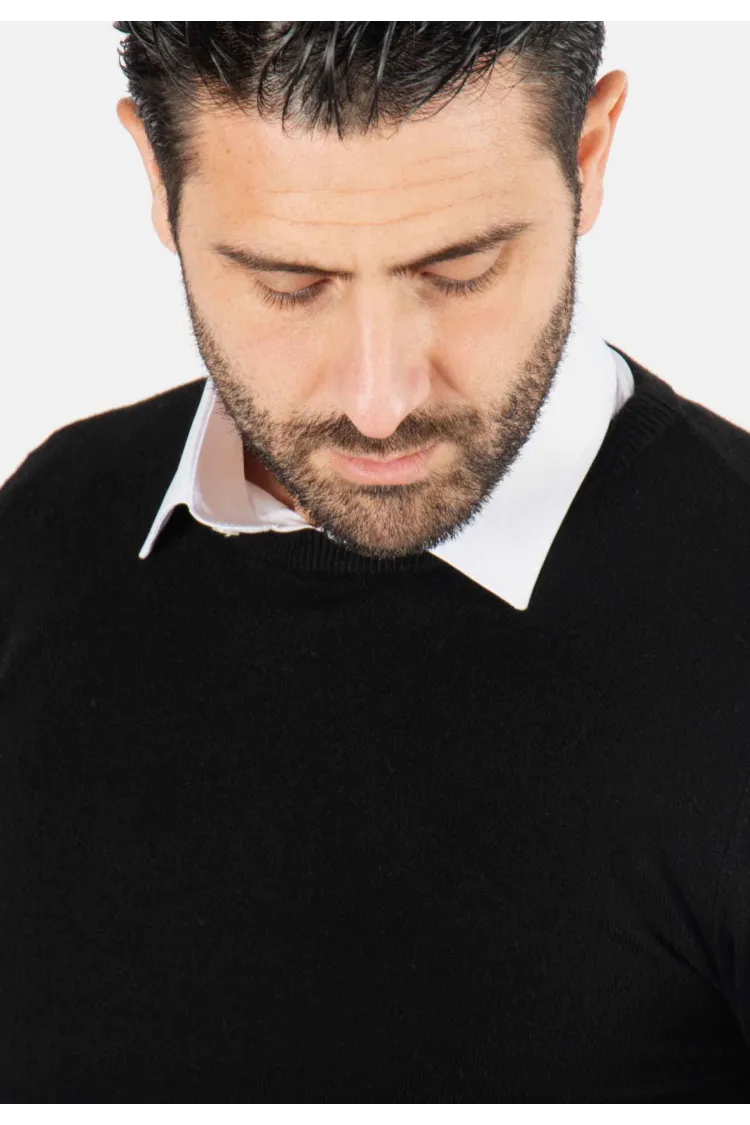 Pull homme col rond noir - Touché cachemire