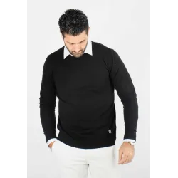 Pull homme col rond noir - Touché cachemire