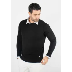 Pull homme col rond noir - Touché cachemire