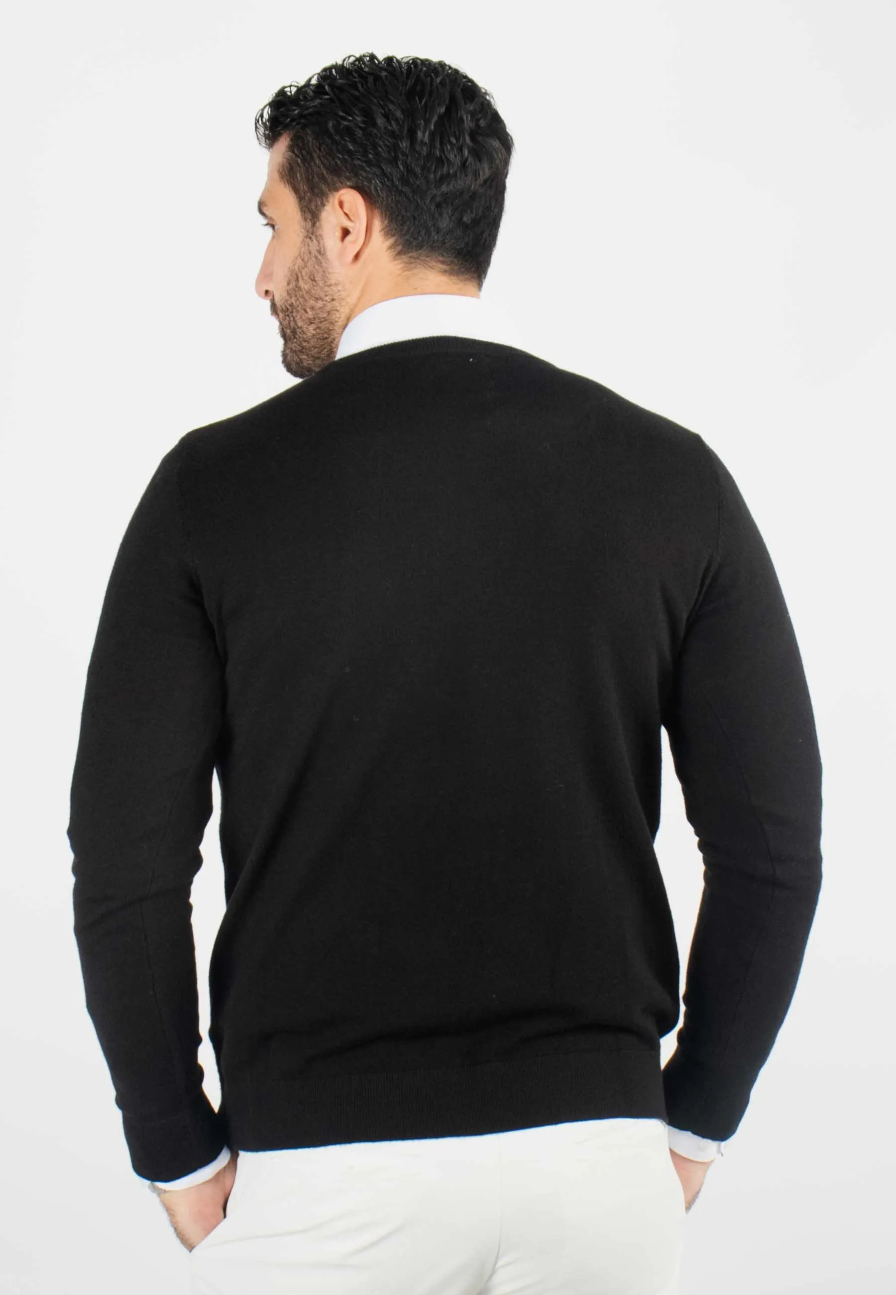 Pull homme col rond noir - Touché cachemire